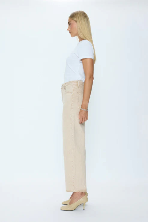 Pistola Tate Crop High Rise Bowed Wide Leg Jeans - Dune Beige
