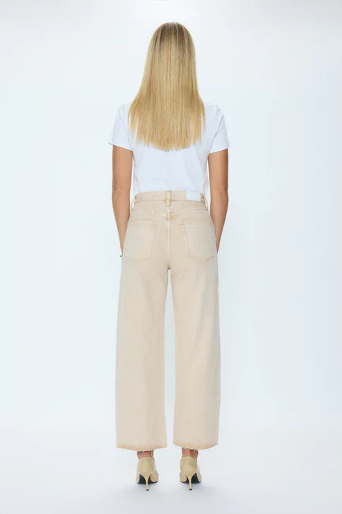 Pistola Tate Crop High Rise Bowed Wide Leg Jeans - Dune Beige