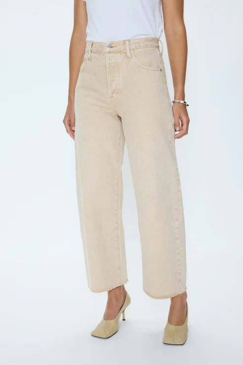 Pistola Tate Crop High Rise Bowed Wide Leg Jeans - Dune Beige
