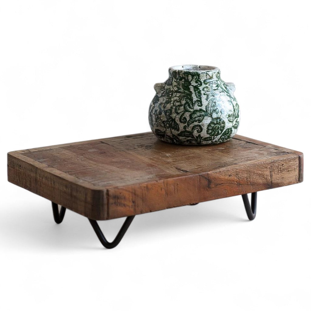 Wood Tabletop Riser with Metal Hairpin Legs - Modern Rustic Pedestal