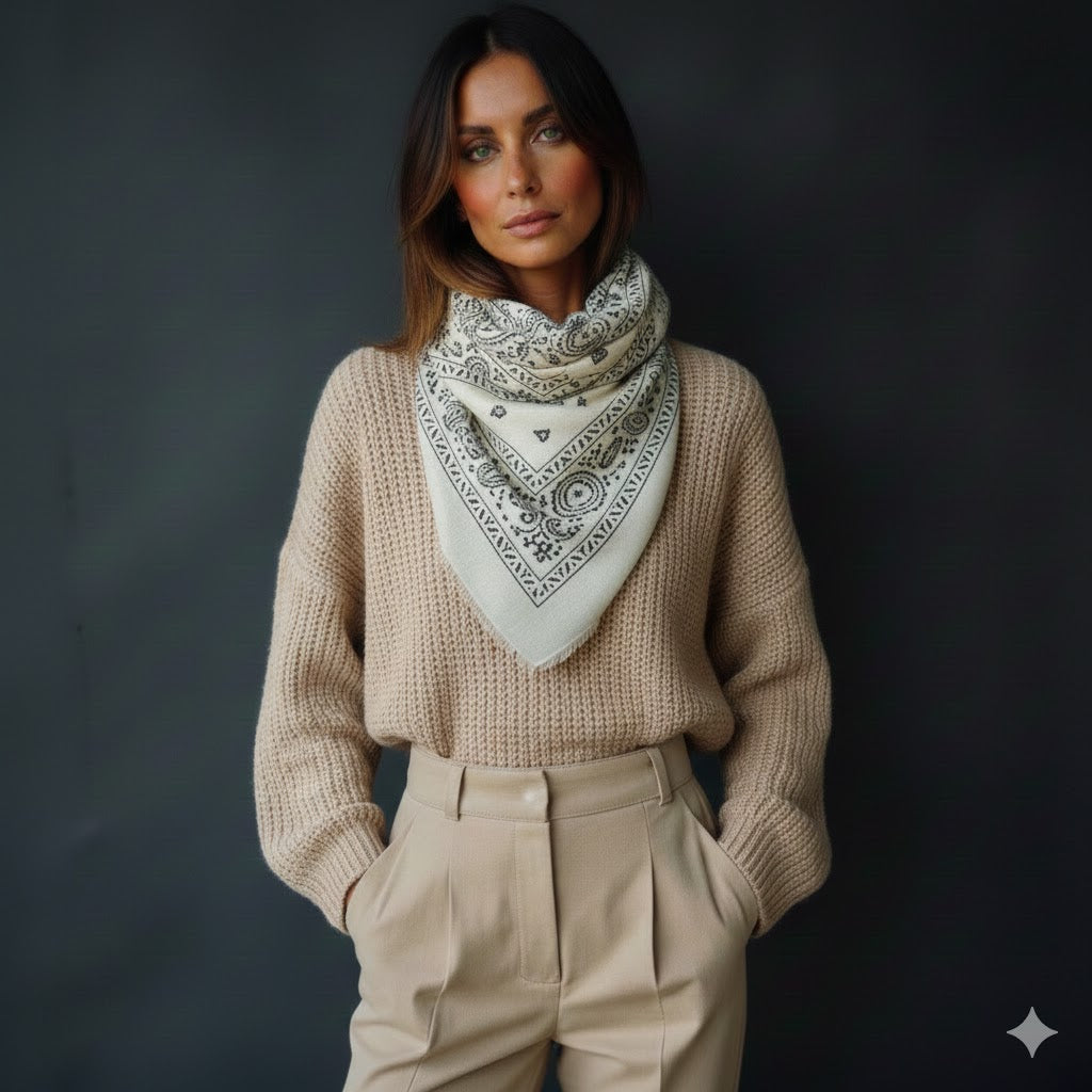 Oversized Bandana Print Square Scarf with Long Fringe