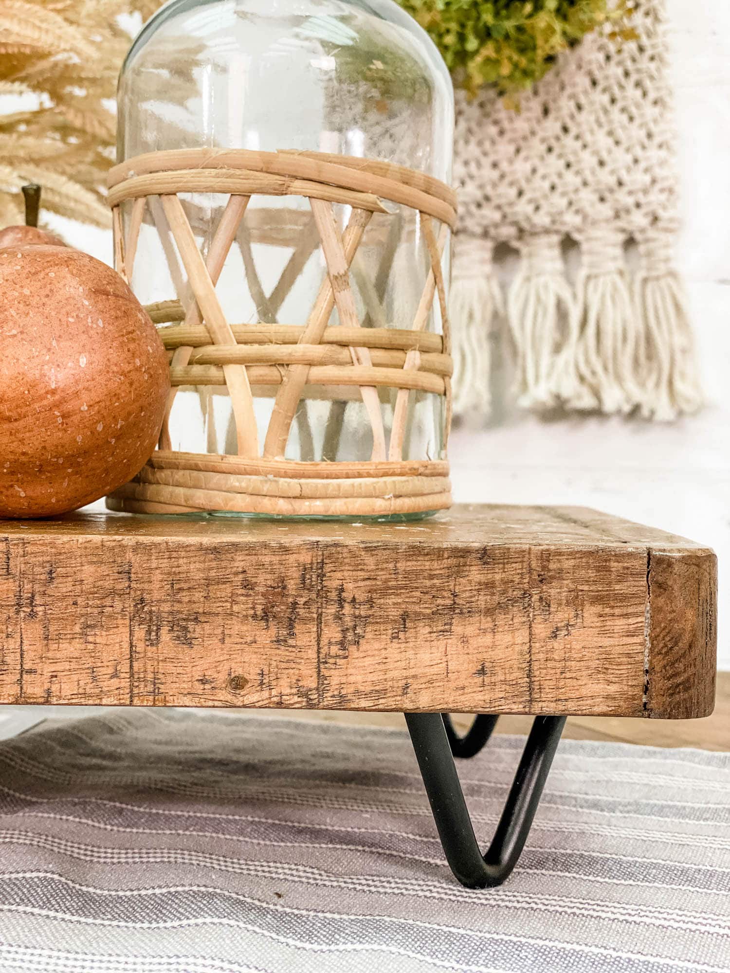 Wood Tabletop Riser with Metal Hairpin Legs - Modern Rustic Pedestal