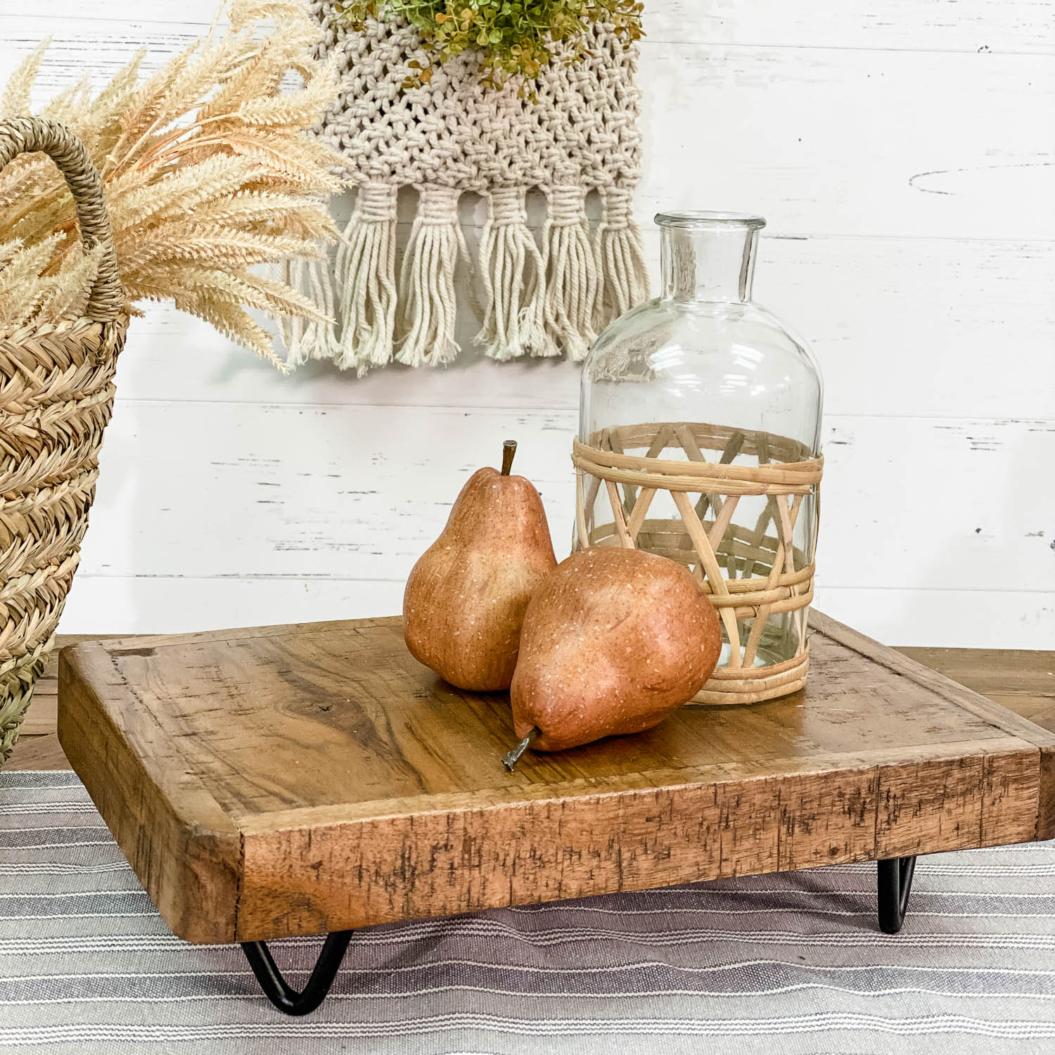 Wood Tabletop Riser with Metal Hairpin Legs - Modern Rustic Pedestal